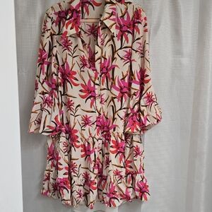 Diane Von Furstenberg Pink and Brown Floral Dress